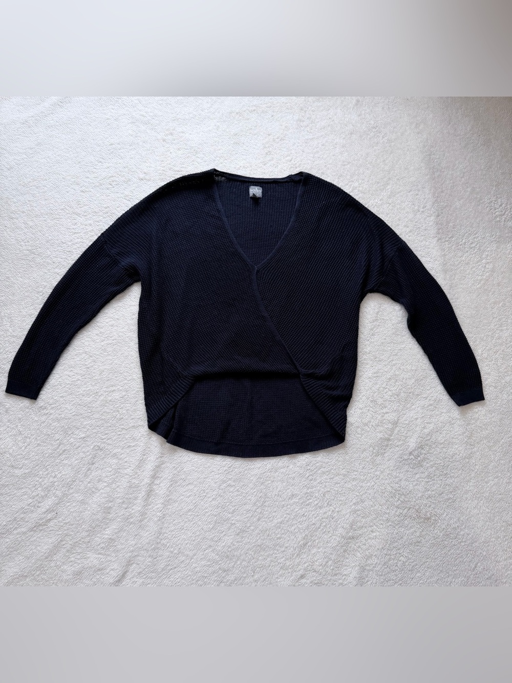 Soho Navy V-Neck Waffle Kaitlin Sweater